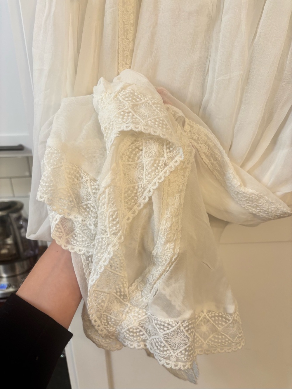 new Free People Snowbird Maxi lace trim button down top in ivory off white - Picture 10 of 14